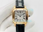Swiss Quartz Cartier Santos-Dumont Rose Gold Watch Black Leather Strap